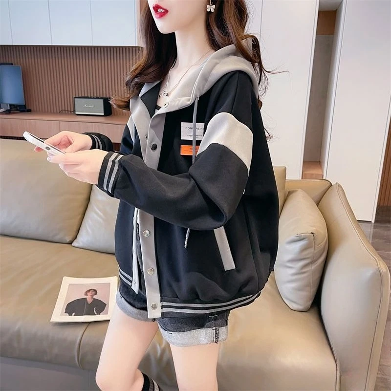 Mulher com capuz topos botão algodão casual na promoção y2k japonês streetwear barato 2000s emenda hoodies moletom para mulher