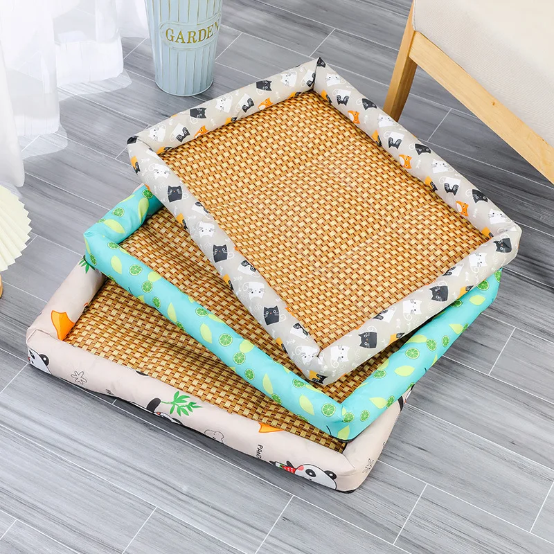 Pet Cat Bed Mat Rattan Woven Cat Sleeping Mat Sofa Bed Summer Pet Cooling Mat for Small Dog Cats Kitten Puppy Beds Cushion