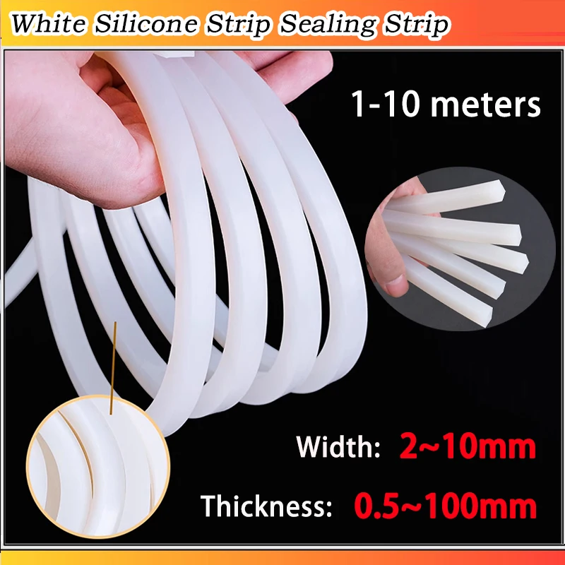 1-10 Meters White Solid Silicone Rubber Sealing Strip High Temperature Resistant Wear-resistant  Thickness:0.5~100mm Width2~10mm