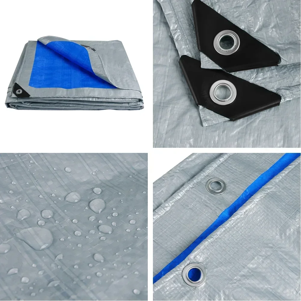 Waterproof Camping Tarp Sunshade Rain Shelter Tarpaulin with Eyelets, Multipurpose Outdoor Canopy Cover for Hiking, Camping & Emergency Use 4