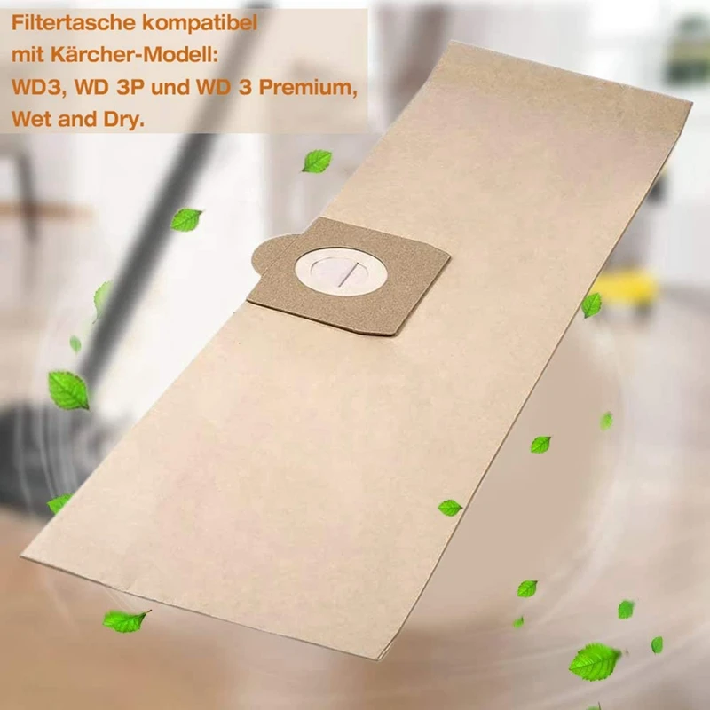 10 Pack 6.959-130.0 Paper Filter Dust Bag A 2201/2204/2504 for Karcher WD3 WD3P Wet & Dry Vacuum Cleaner Replacement