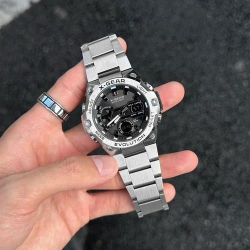 Imagen 2 del producto Reloj multifuncional de acero inoxidable para hombre con recordatorio de alarma luz nocturna liberación de agua y función de molino de viento giratorio