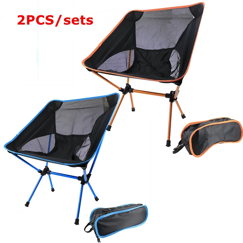 

2PCS Portable Folding Camping Chair 150kg Bench Stool Fishing Chair Ultralight Aluminum Outdoor Tourist Hiking Picnic Seat Chair