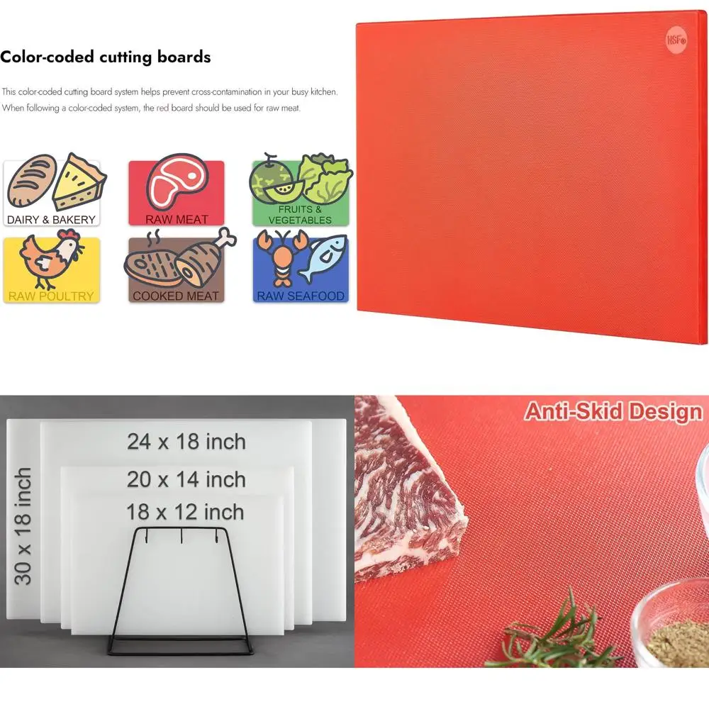 

Red 30 x 18 0.5 Commercial Plastic Chopping Board with Anti-Slip Surface, Dishwasher Safe