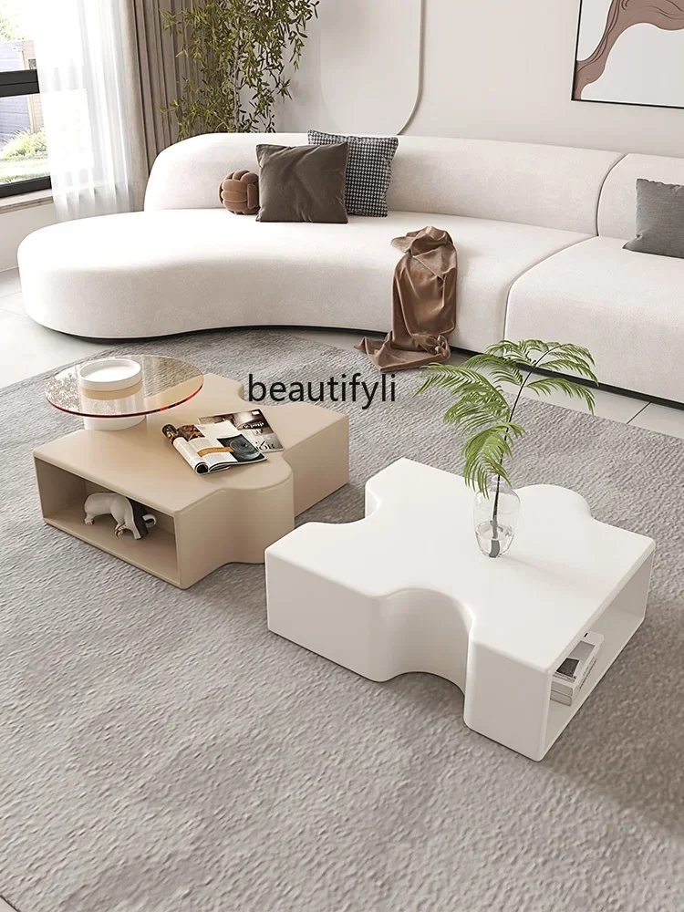 

Cream Style Tea Table Living Room Home Modern Minimalist Square Coffee Table TV Cabinet Unit