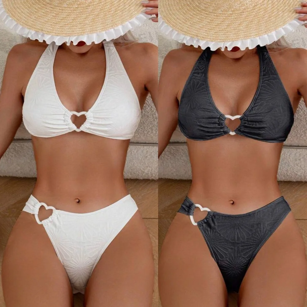 Sexy Neck Swimsuit Women, Love Hollow Backless Three-point Split Bikini Swimsuit Beach