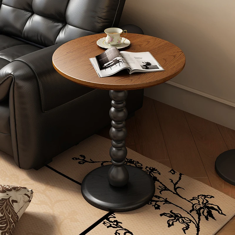 American Vintage Solid Wood Small round Coffee Table Retro Living Room Sofa Side Bedside Accent Table