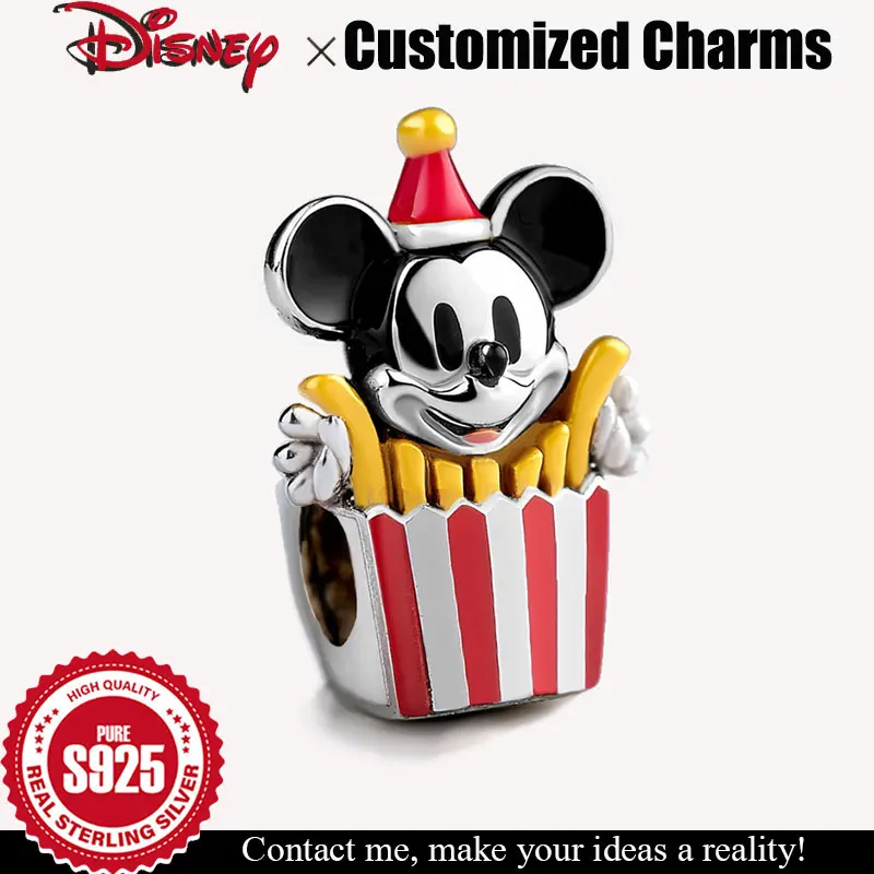 

925 Sterling Silver Charm Mickey Mouse de Disney French fries Customizable Original DIY Beads Jewelry accessories birthday gift