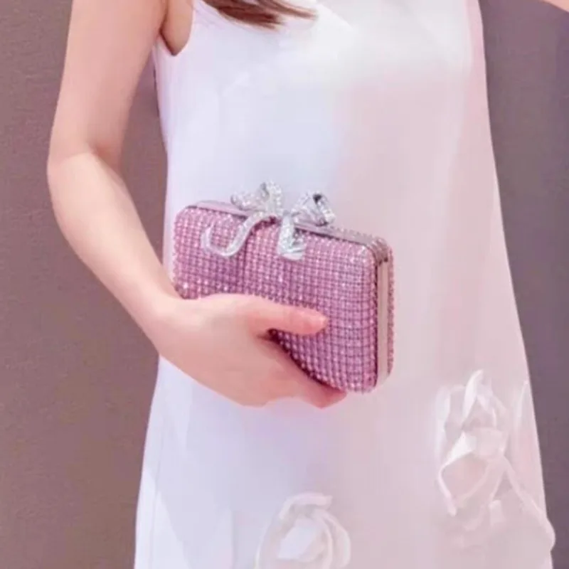 

Party Purse Handbag Luxury Diamond Clasp Evening Bag Bowknot Clutch Bags Rhinestone Small Box Bags Chains Shoulder Bags Wedding