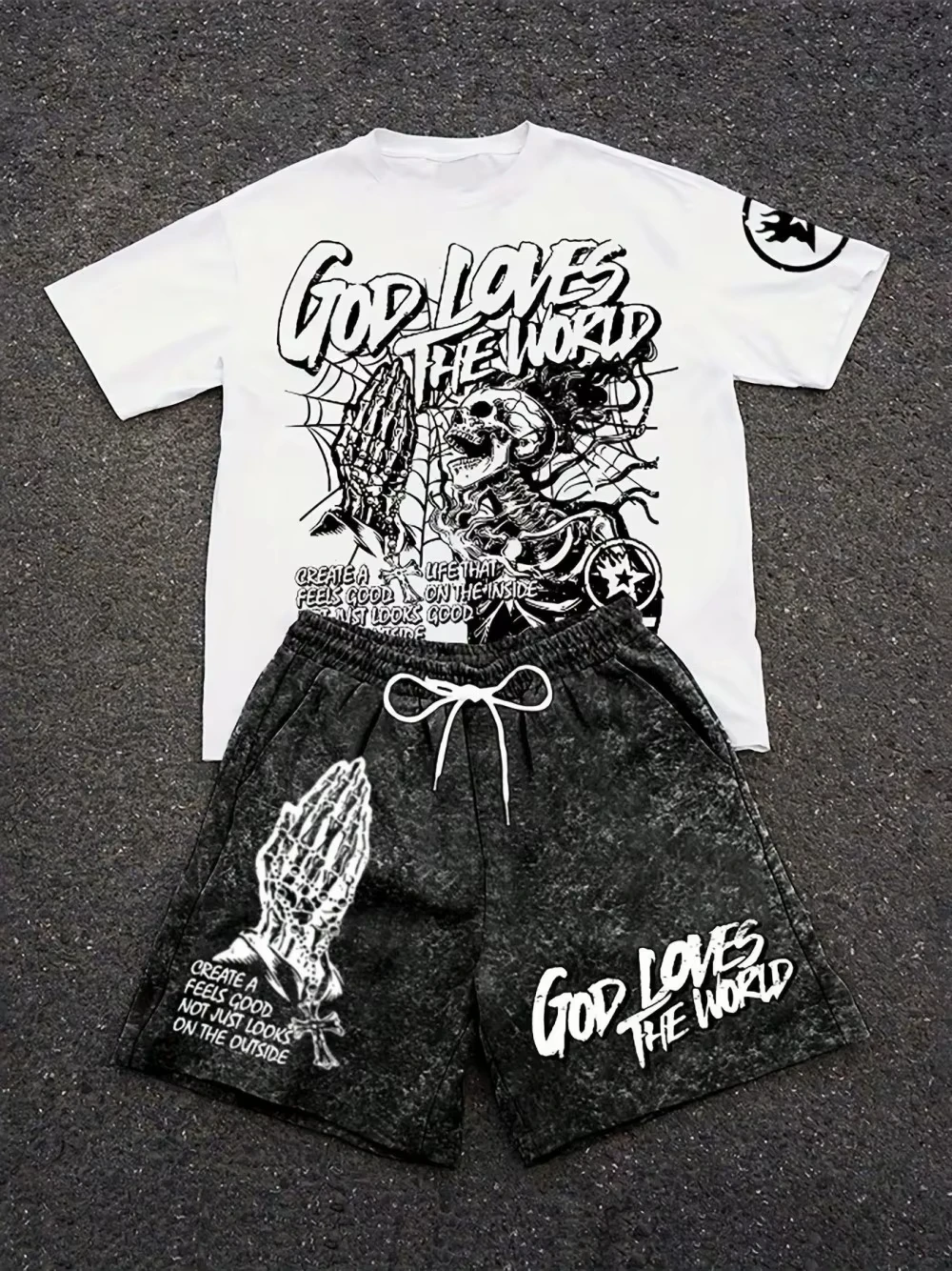 2026 Summer Fashion American Trend 3D Printed Skull Men's Round-neck Top And Shorts Hip-hop Style Trendy And Cool 2pcs Set Kids