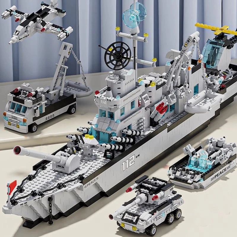 

Large Navy Aircraft Carrier Building Blocks Military Warship Airplane Set Kids DIY Construction Toys Christmas Birthday Gift