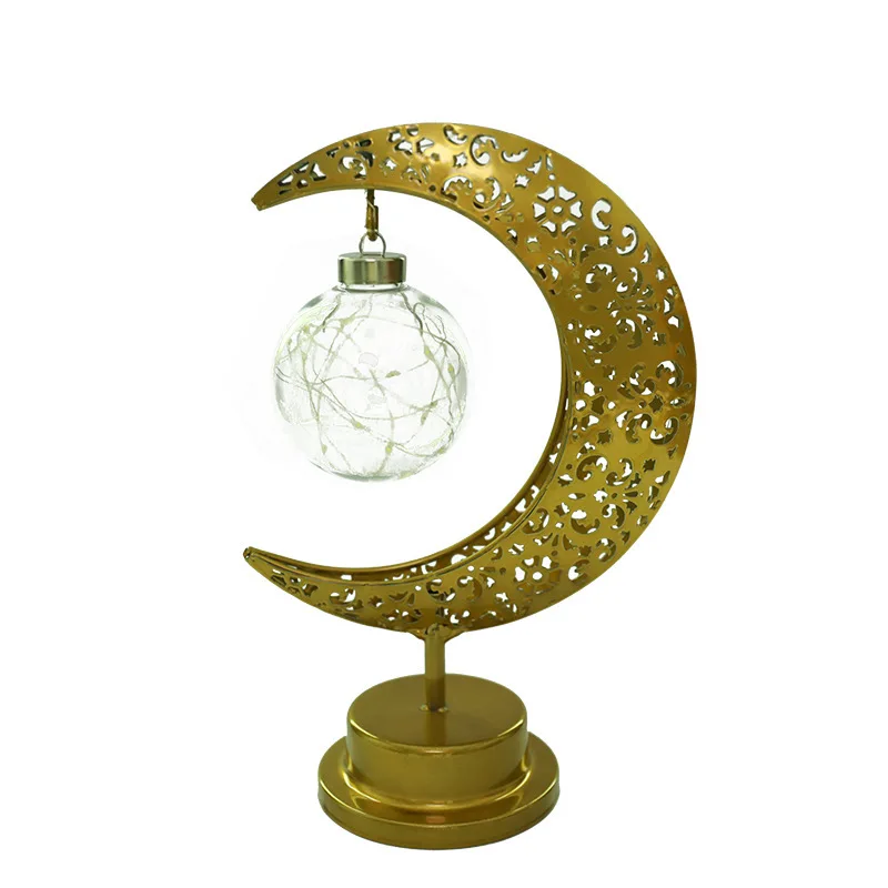 Lámpara Led de Luna Dorada para decoración del hogar, luz ahuecada de Metal para Ramadán Kareem, Eid Mubarak, regalo Eid musulmán