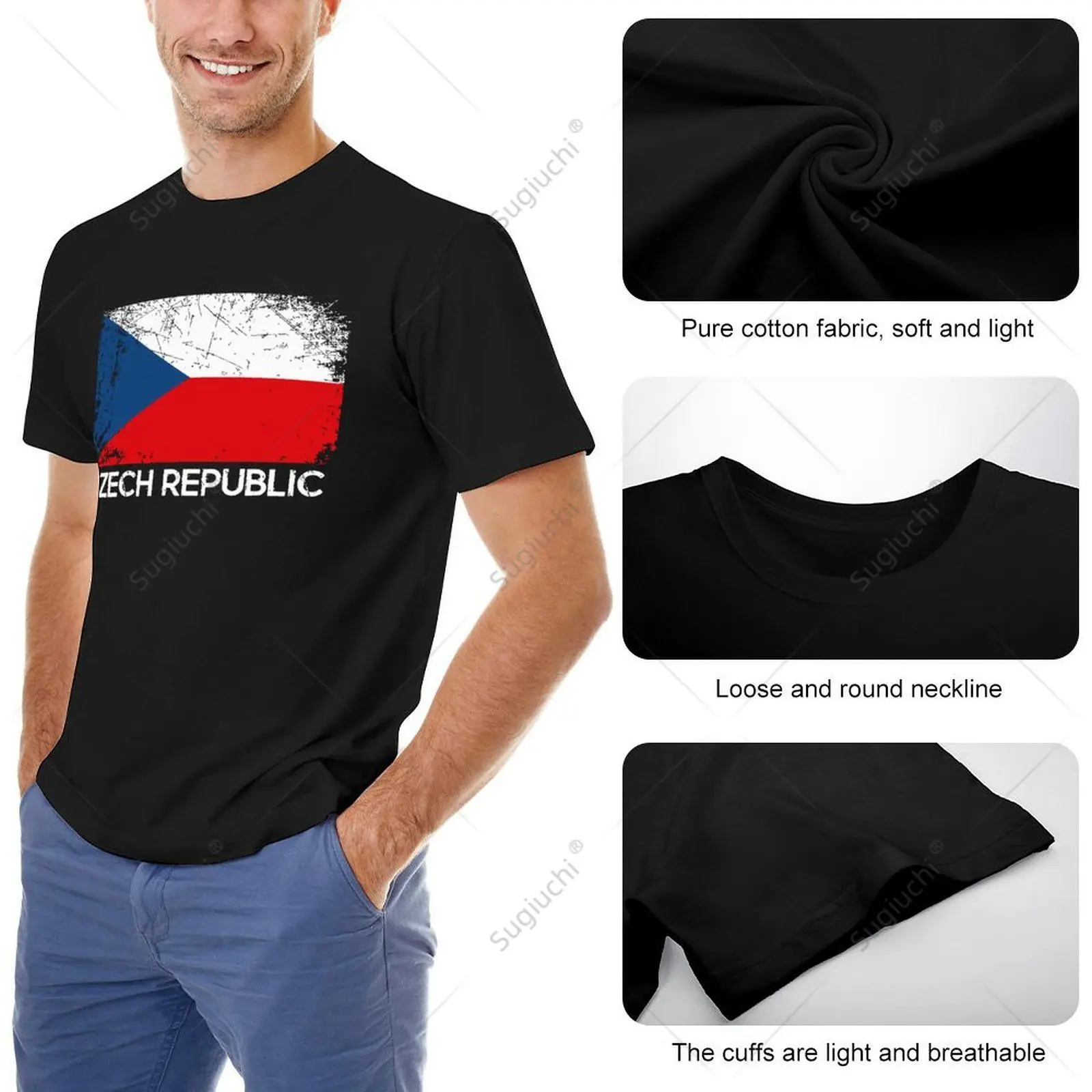 Unisex Men Vintage Czech Republic Flag Retro Tshirt Tees T Shirts Women Boys 100% Cotton T-Shirt view 5