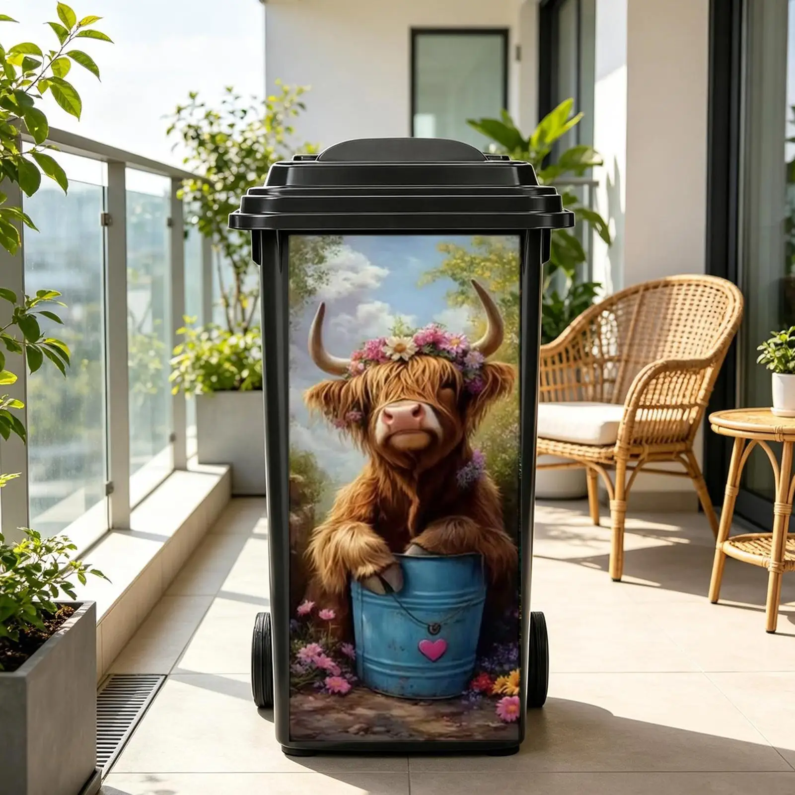 cute Trash Can Stickers Waterproof Cow Print PVC Sticky Decorations Cartoon Sun-resistant Animal Trash Can Stickers
