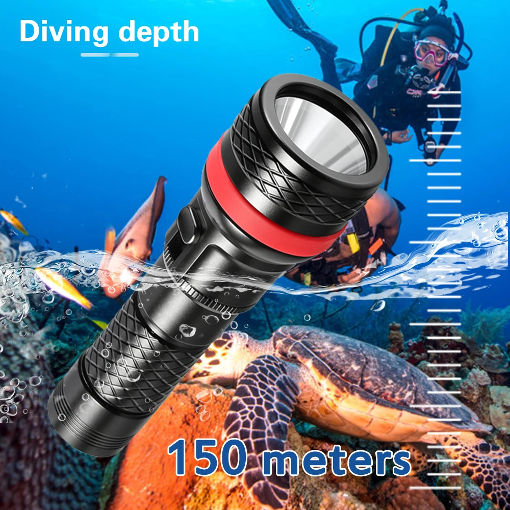 Asafee D18 New Diving Light Stepless Dimming Scuba Flashlight Underwater Rechargeable Fishing Waterproof Torch for Diving