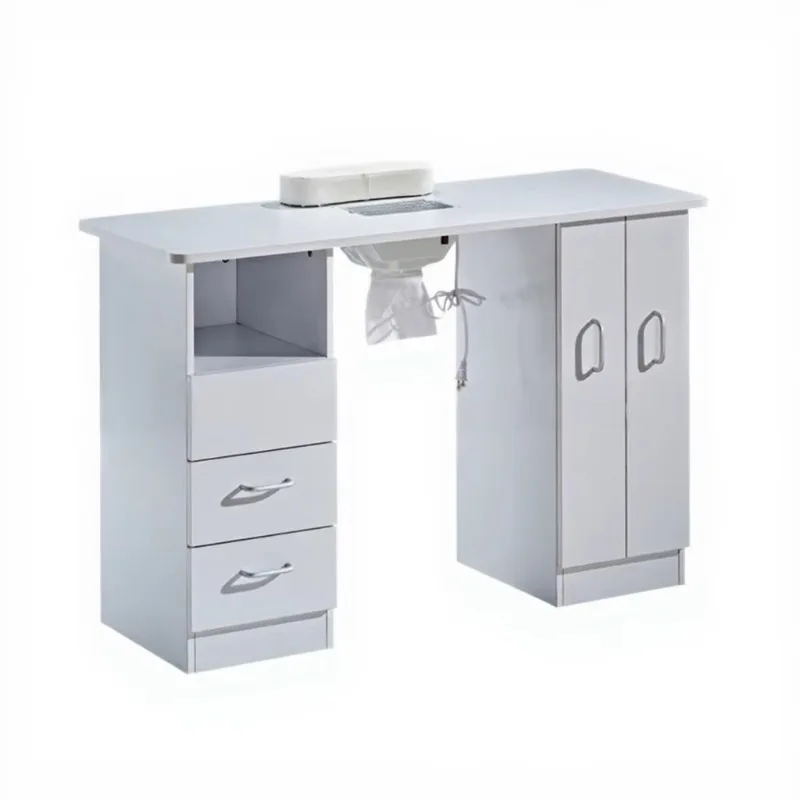 Fashionable Modern Simple White Commercial Manicure Station Multi-Layer Storage Cabinet Vacuum Cleaner Economical Nail Table