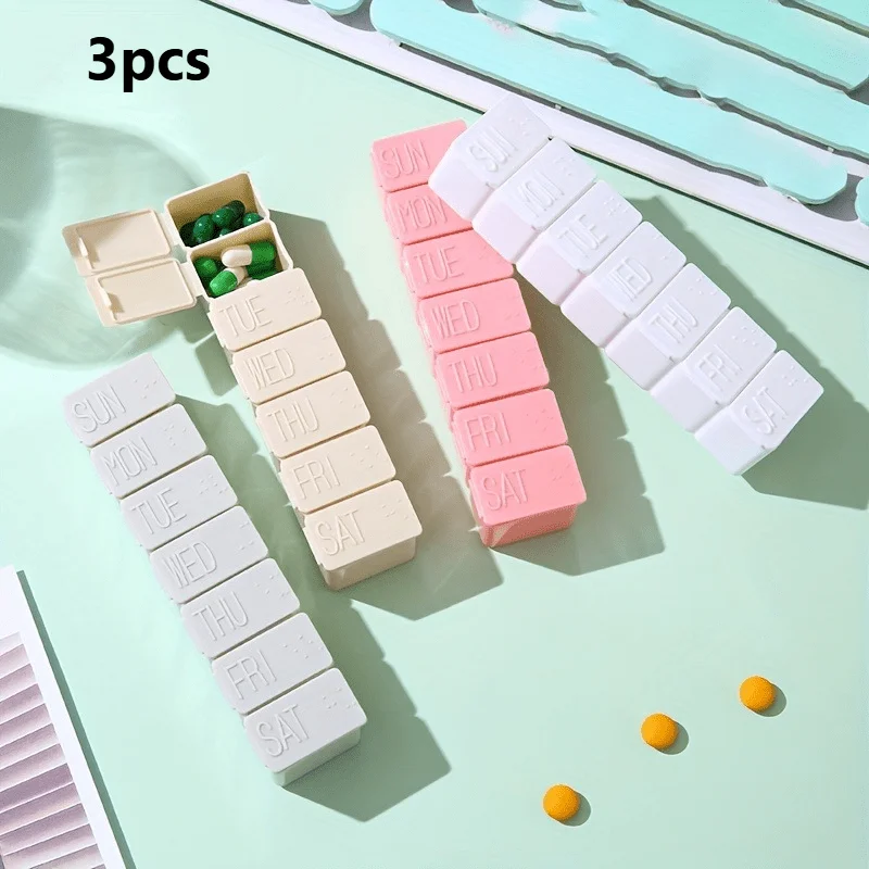 [Compact Pill Organizer] Portable 3pcs Compact 7-Day Pill Organizer - Durable Plastic Daily Medicine Box with AM/PM Labels