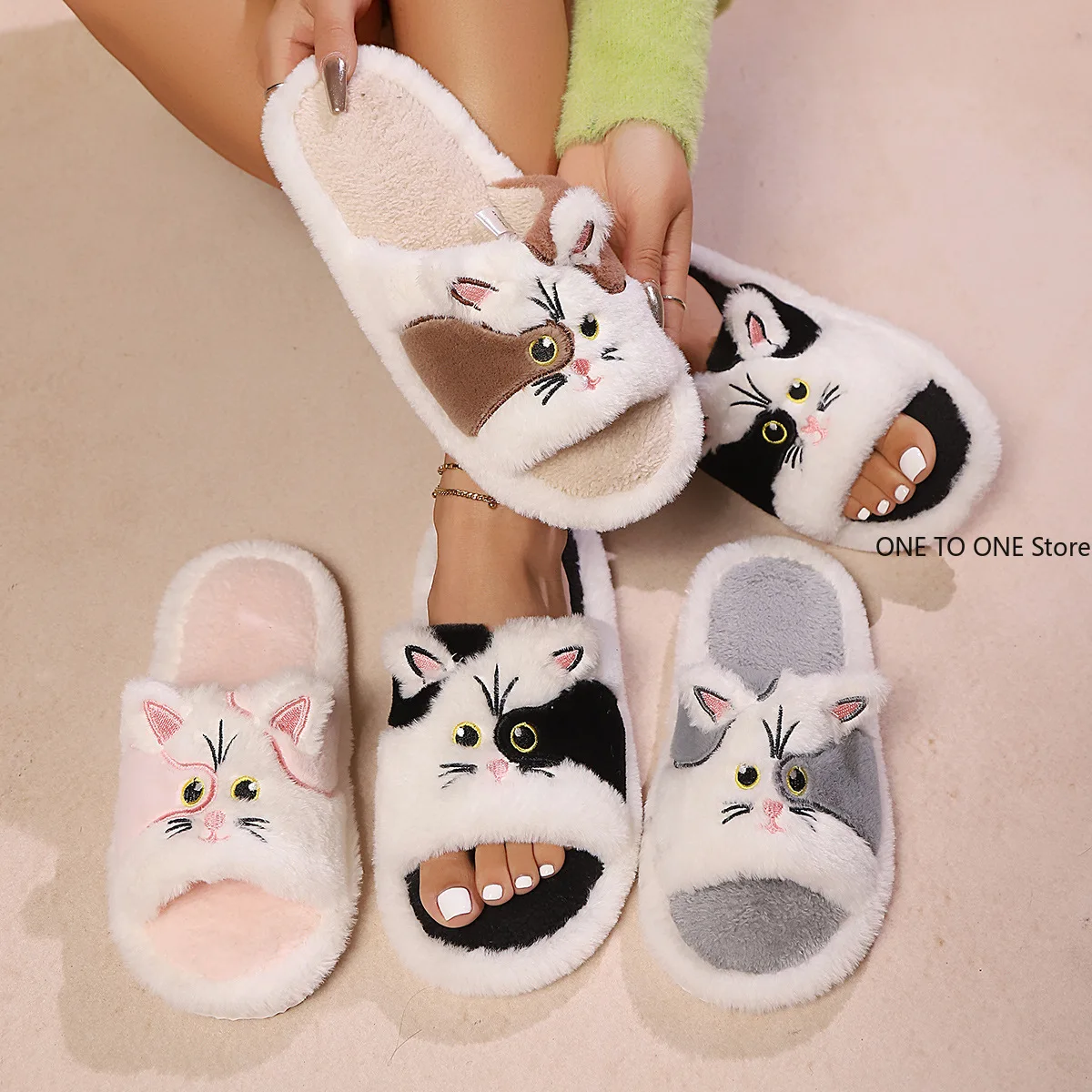 

Cute Cat Slippers Fluffy Furry Women Home Platform Slippers Men Winter Plush Slides Indoor Fuzzy Slippers Cotton Shoes Wholesale