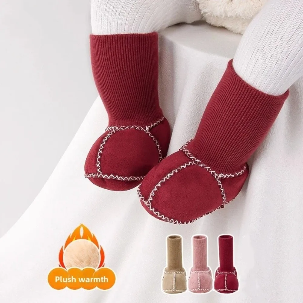 

Утолщенная детская замшевая кожаная обувь, замшевые детские носки на флисовой подкладке, Нескользящая обувь с мягкой подошвой, детская обучающая обувь