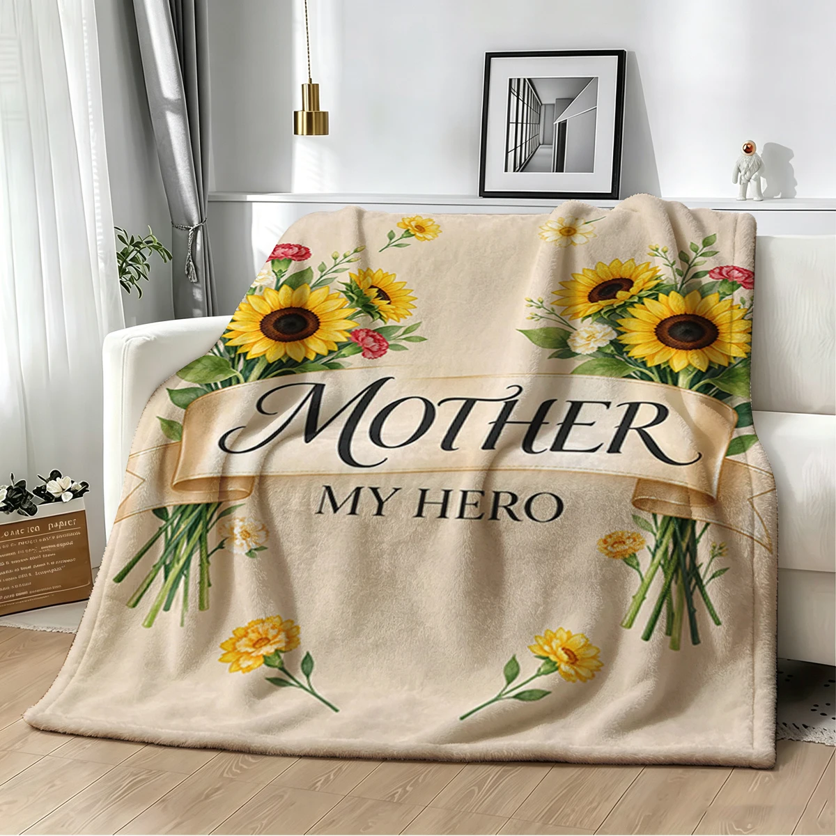 Mother Hero Rose Grey Flannel Fleece Throw Blanket for Couch Sofa Lightweight Cozy Plush Blanket for Travel Office Nap