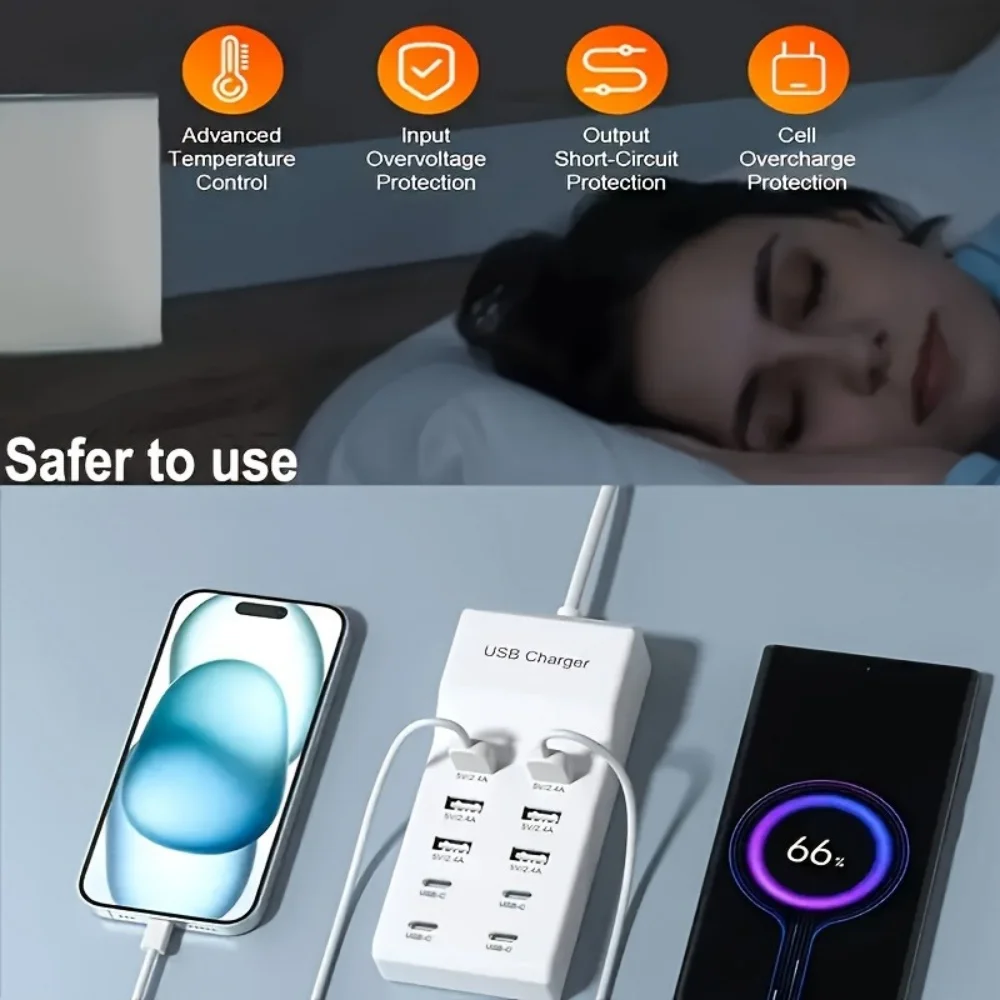 منافذ متعددة 10 في 1 شحن سريع شحن الهاتف USB نوع C محول الطاقة لسامسونج شاومي آيفون هواوي مآخذ قطاع الطاقة