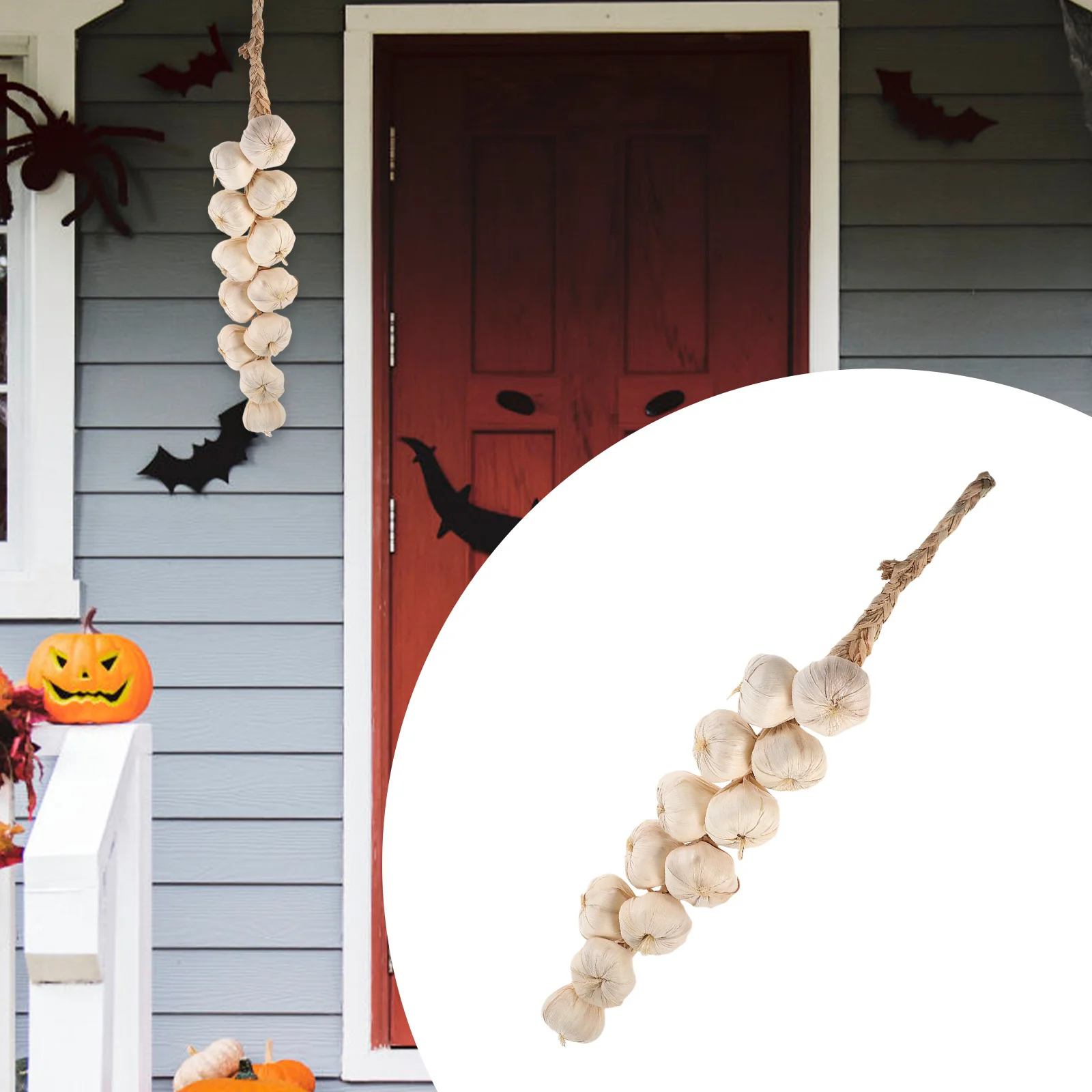 

Halloween Decorations Artificial Vegetables Garlic String Wall Hanging for Home Kitchen Photography Props