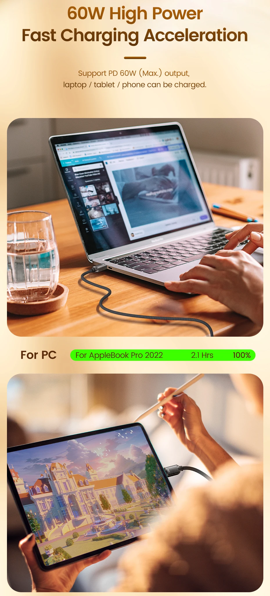 Toocki PD60W Type C to USB C Cable Fast Charge Mobile Cell Phone Charging Cord Wire For Xiaomi Samsung Huawei Macbook PC Table