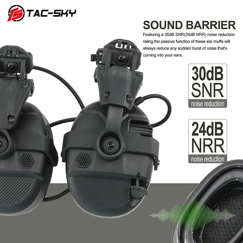 TS TAC-SKY Noise-Cancelling Tactical Headset Compatible with FAST Ops-core, Wendy, MLOK Helmets for Hunting Shooting Sport