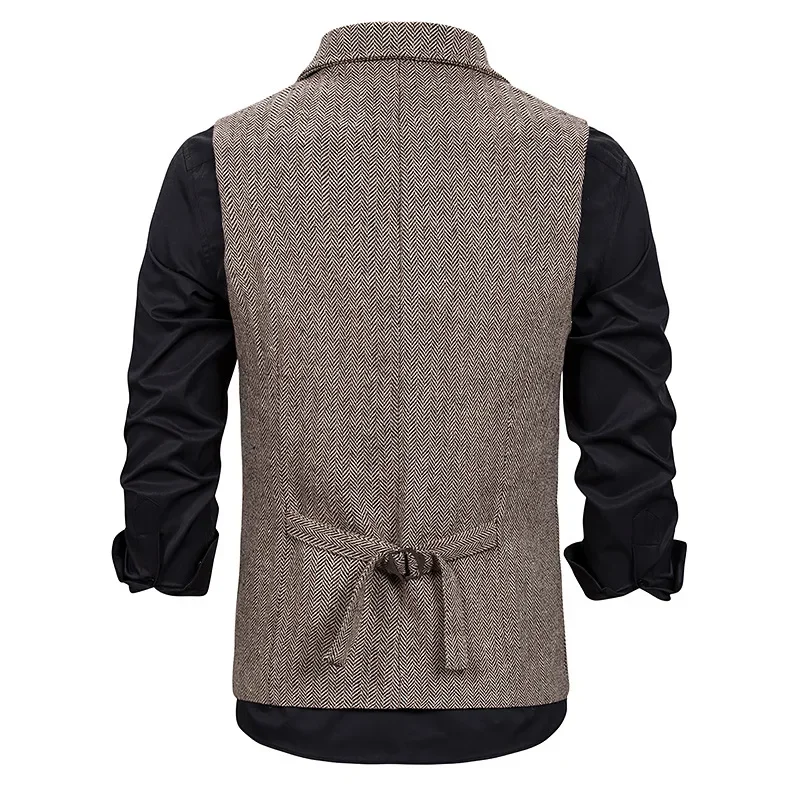 Men Suit Vest 2024 Fashion Korean  Multiple Pockets Herringbone Tweed Mens Waistcoat Formal Business Slim Fit Sleeveless Jacket