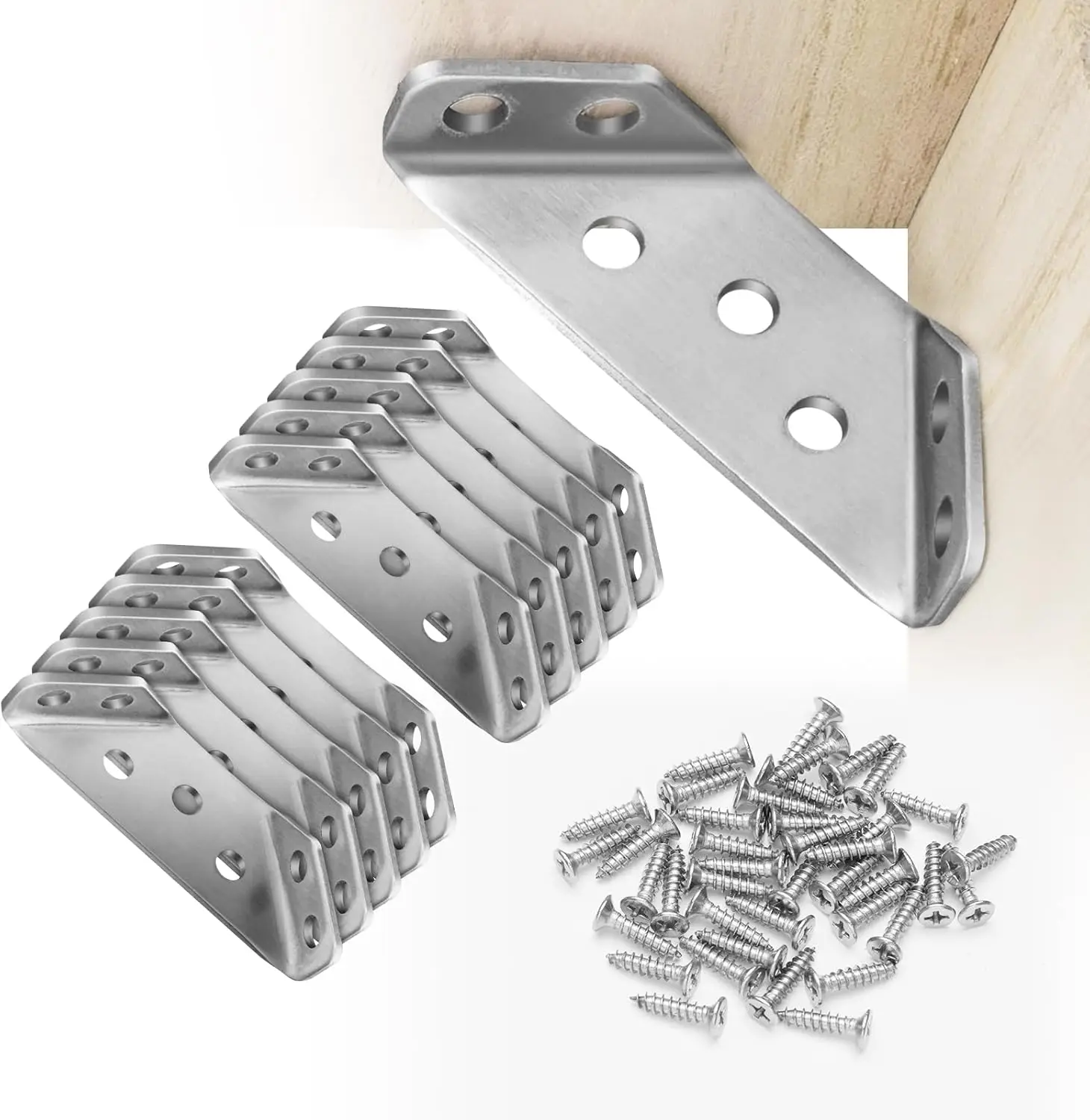 50-200 Sets Stainless Steel Corner Brace Connector, Right Angle Thickened Brackets, Laminate, Furniture, Cabinet Hardware Tools