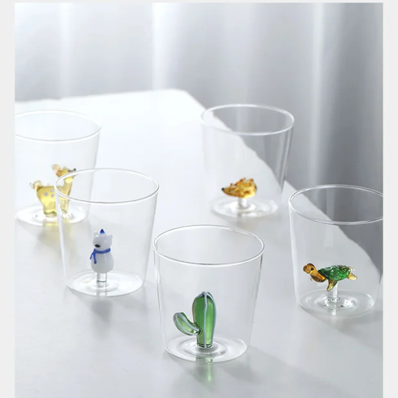 Cute Animals Relief Coffee Mug,Kids Water,Green Tea Cup,Wine Glass, Champagne Flutes, High Borosilicate Milk Glass, Blunt, 300ml