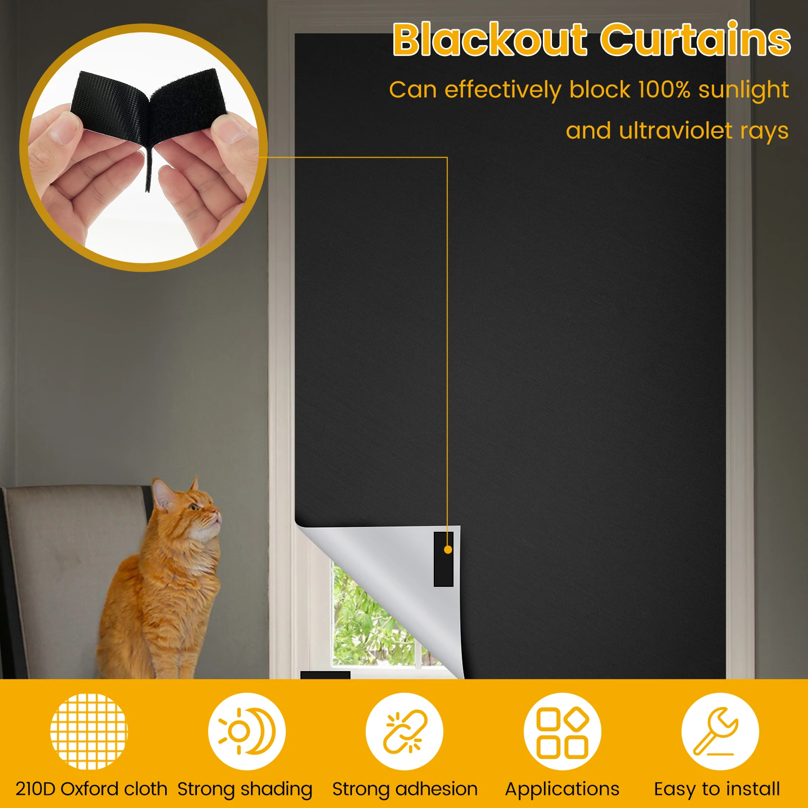 Blackout Curtain Removable Portable Travel Blocking Curtain DIY 210D Oxford Cloth Window Shades Waterproof Blackout Blinds