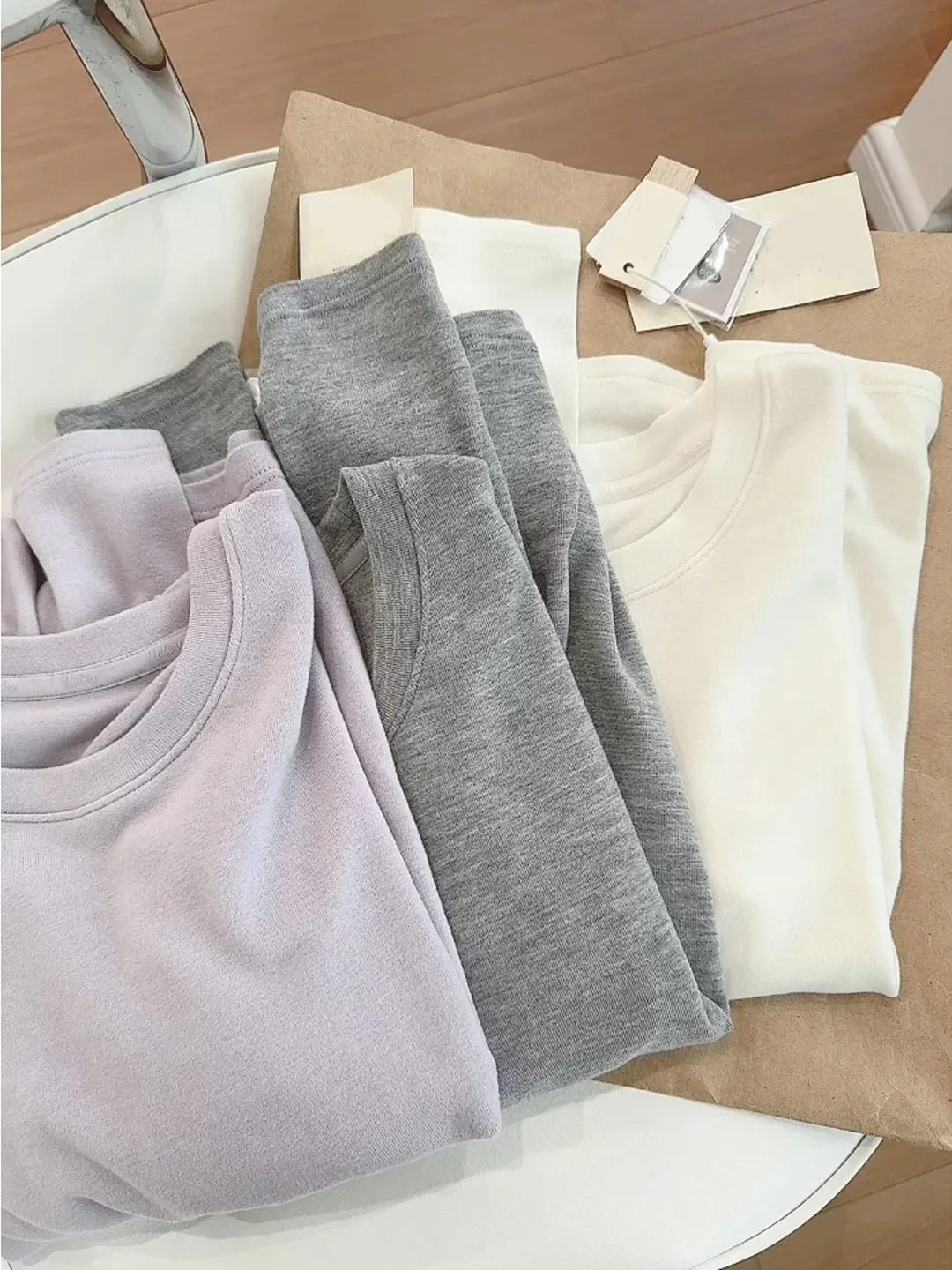 Soft Long Sleeve Flocking T-Shirt Women's Simple Style Base Layer Top Pure Color German Velvet Brushed Softness Commute Wind