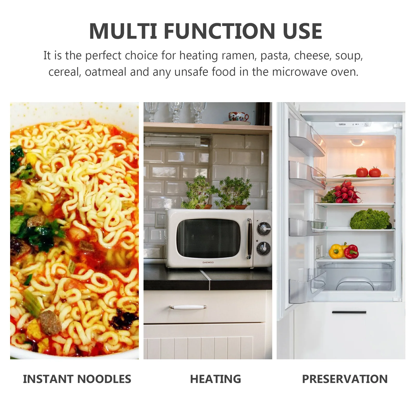 

Microwave Steaming Container Heat Resistant Plastic Bowl For Home Kitchen Use Food Storage Noodle Bowl Practical Craft