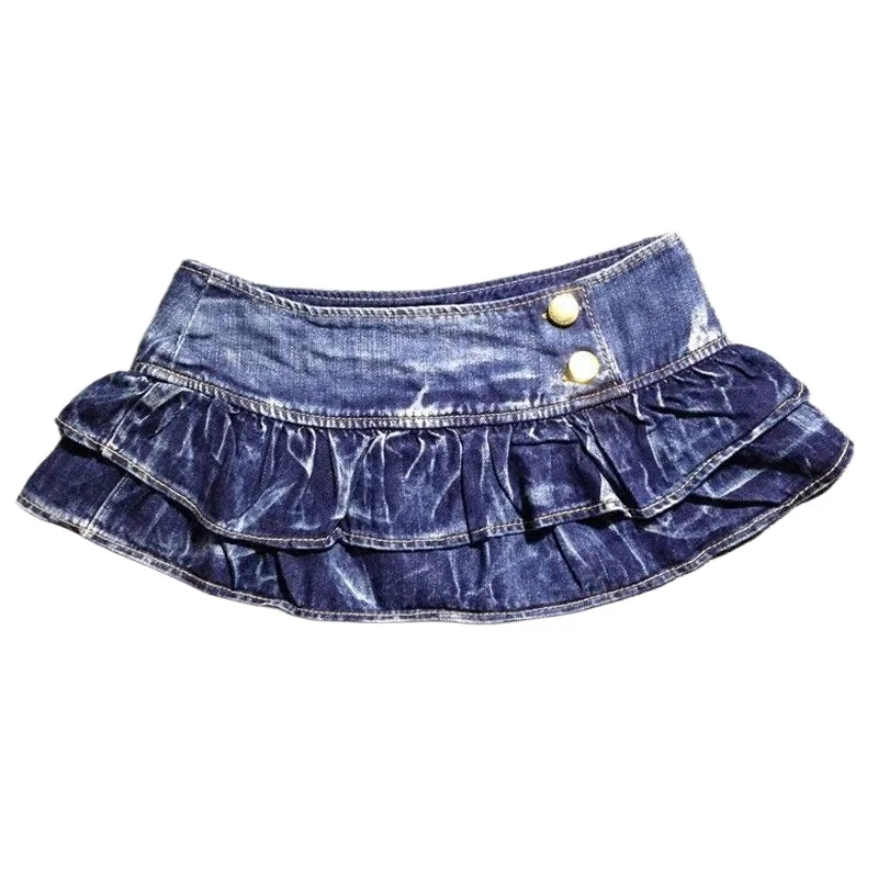 

Sexy Ruffles Low-waisted Denim Skirt 2026 Summer New Mini Pleated Skirts Women