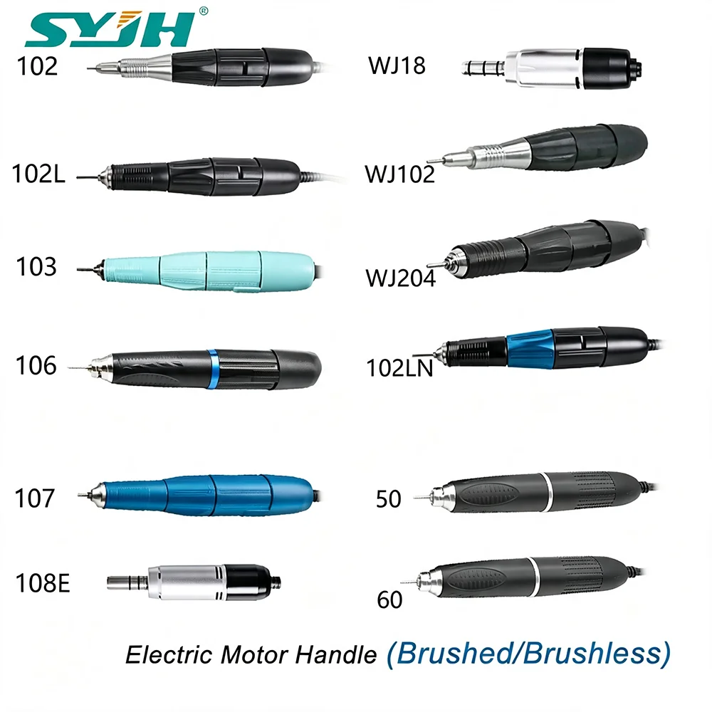SYJH Electric Motor Handle Brushed/Brushless 18/60/102/102L/204 35000-60000RPM Micromotor Polishing Handpiece Dental Equipment