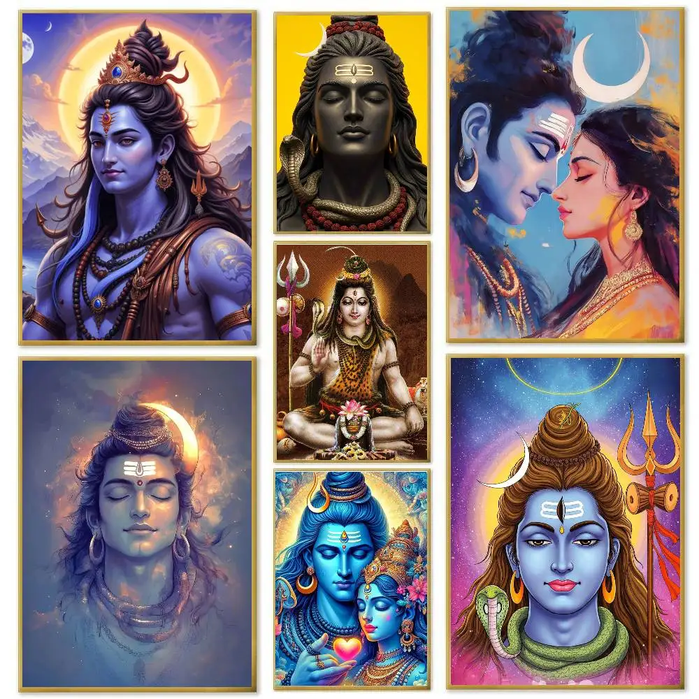 Modern Hindu God Lord Shiva Buddha Portrait Poster Art Sticky Wall Waterproof Home Living Room Bedroom Bar Aesthetic Decoration