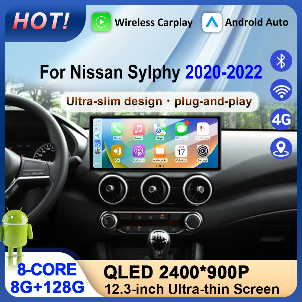 QLED Screen Car Radio Multimedia Video Player GPS Navigation For Nissan Sylphy 2020-2022 Android 15 Auto Carplay BT DSP 12.3