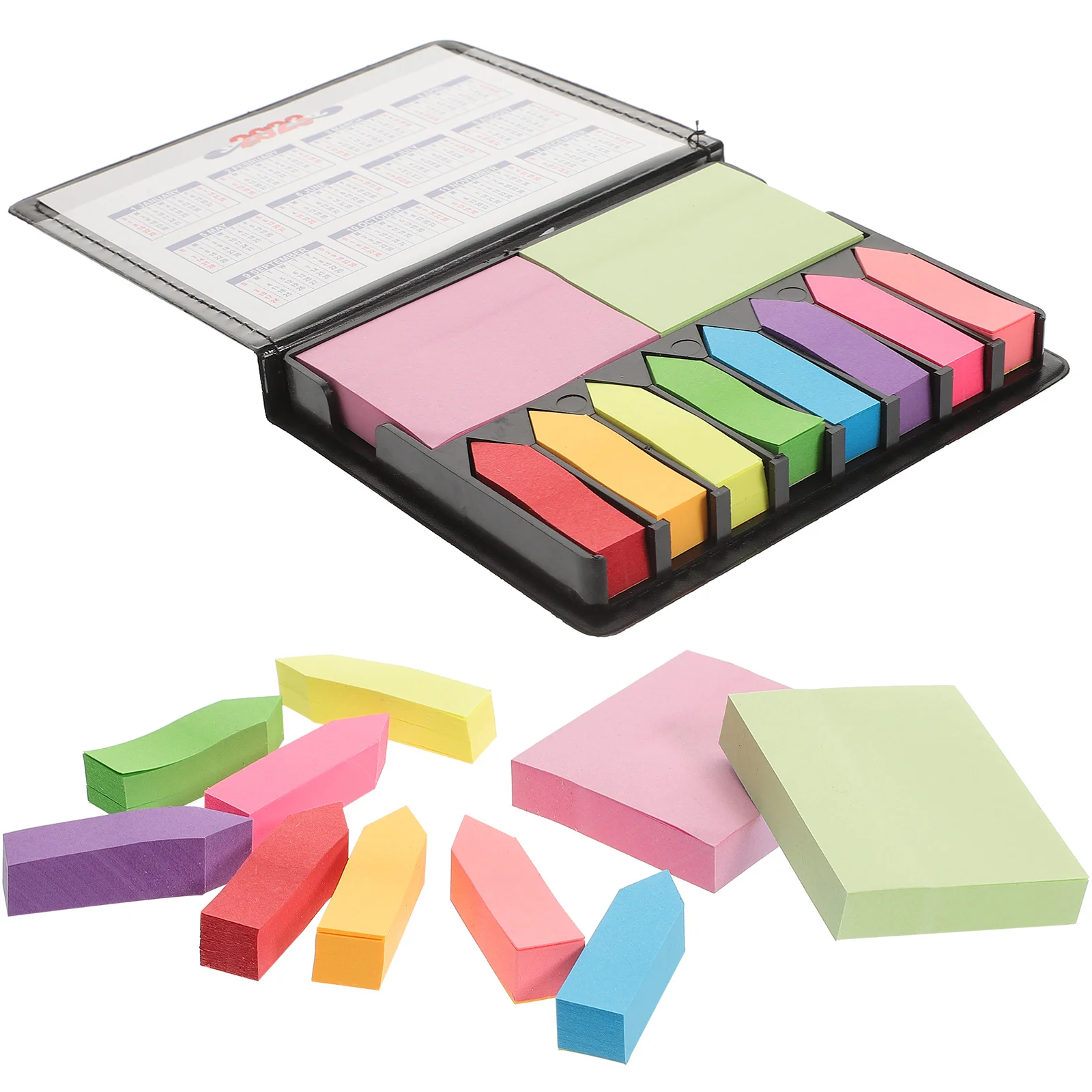 1 set 1 Set Notepads Pu Box Page Marker Neon Index Tabs For Office School Memo Pad Self-Stick Notes Label Sticker