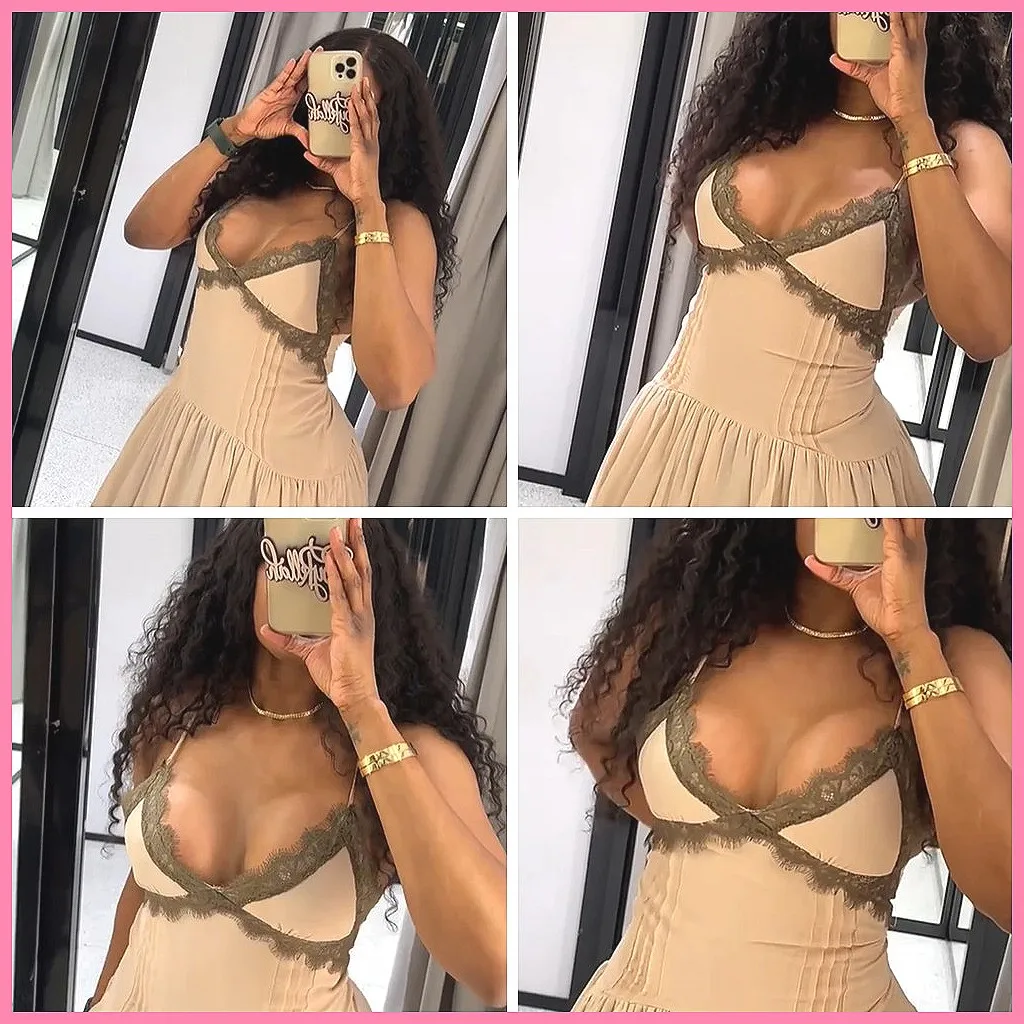 

Chic Pink Lace Patchwork Bodycon Dress Women Sleeveless V-Neck Party Club Dress