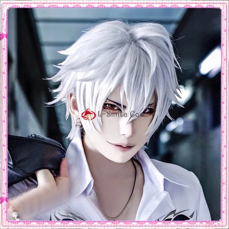2025 yiyiAohitsugi Samatoki DRB HypnosisMic 코스프레 애니메이션 짧은 흰색 머리 내열 가발 + 가발 모자