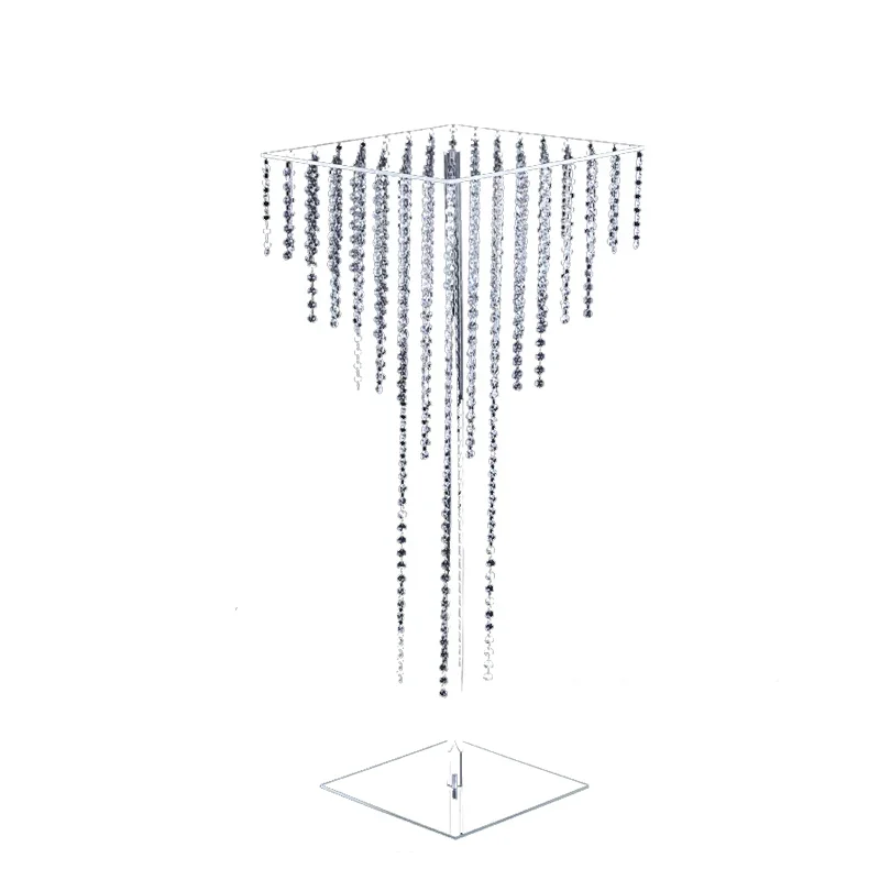 Wedding props acrylic transparent candle holder crystal bead curtain flower stand dining table ornament T table road guide creat