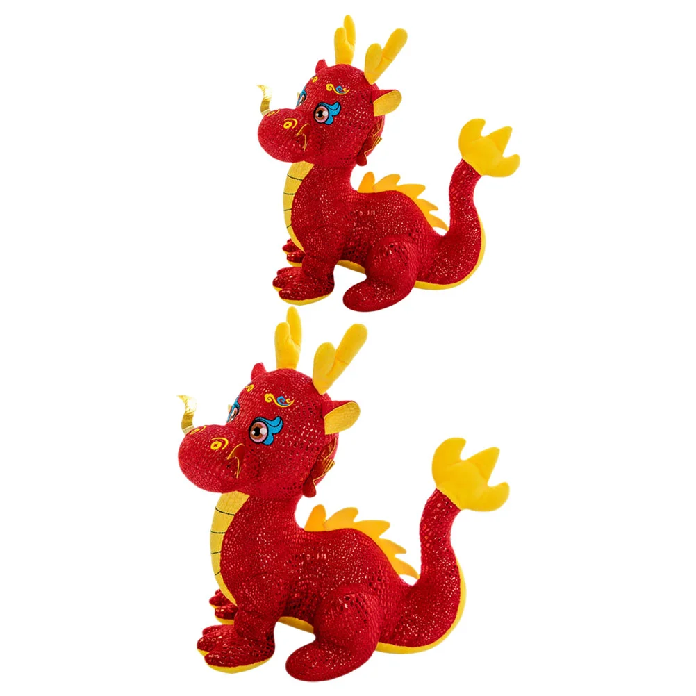 2 Pcs Chinese Style Dragon Child Zodiac Toys Fluffy Costumes Plush Poms Stuffed