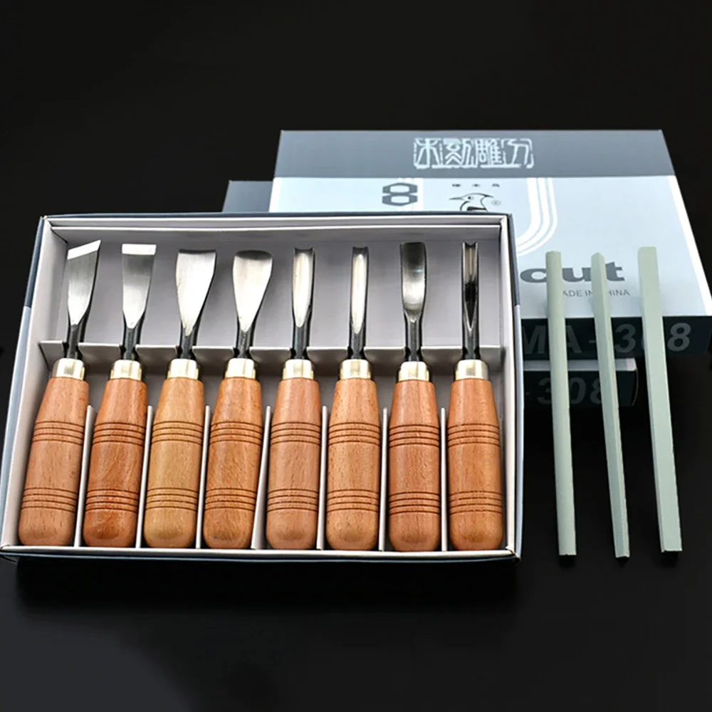 Woodcut Knife 8pcs Woodpecker Dry Hand Wood Carving Tools Professional Woodworking Carpenter Graver Chisel Kit Gouges Tools