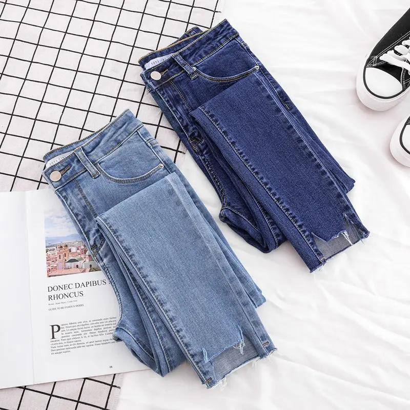 Light Wash Women's Elastic Nine-Piece Slimming Pencil Jeans High Waist Cotton Stretch Denim Versatile Student Fashion