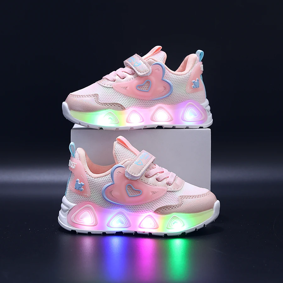 MGO Kidss Girls colorful LED Light Emitting Daddy Shoes Mesh Breathable Light Flashing Shoes Small, Medium and Large Children an