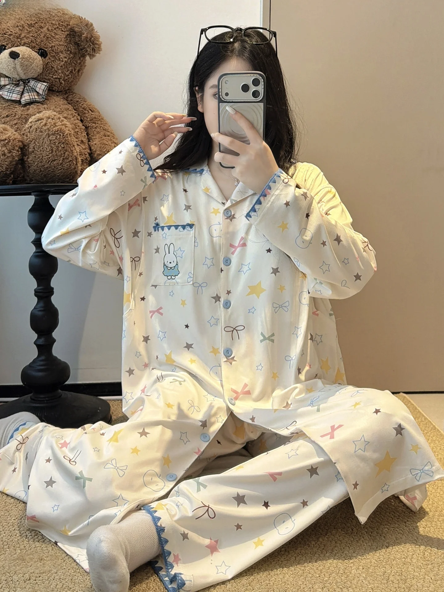 robe-de-maternite-avec-coussinets-pour-la-poitrine-et-pantalon-long-ideale-pour-la-salle-d'accouchement-le-post-partum-et-l'allaitement-vetement-de-nuit-confortable-en-coton