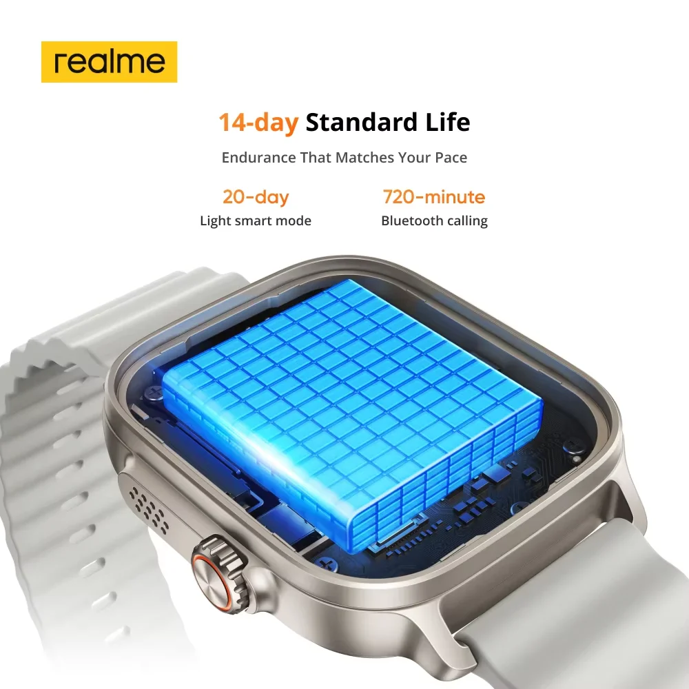Versione globale realme watch 5 1,97" 600 nit AMOLED 460mAh Durata della batteria di 14 giorni più 300 Temi Supporto GPS GNSS IP68 impermeabile