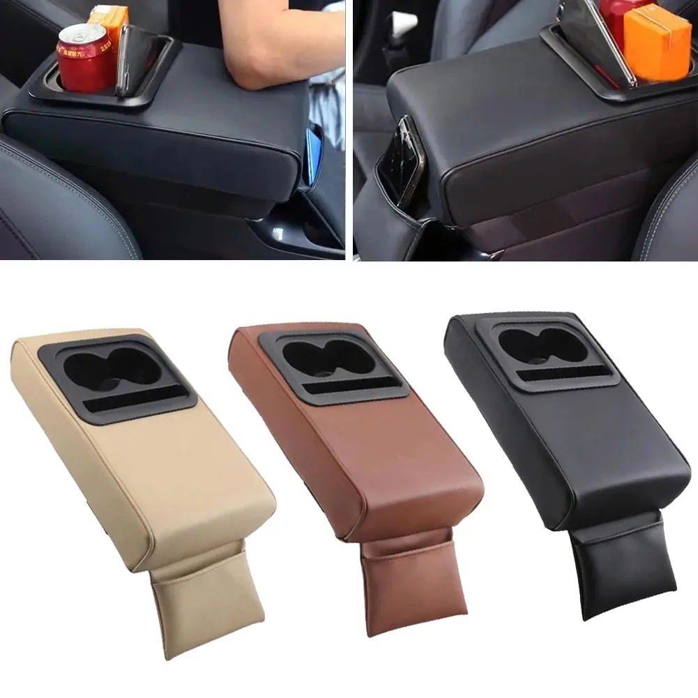 

3 Color Car Armrest Pad Auto Accessories Rear Seat Increased Elbow Support Cushion Box With Cup Holder Arm Rest Storager Box