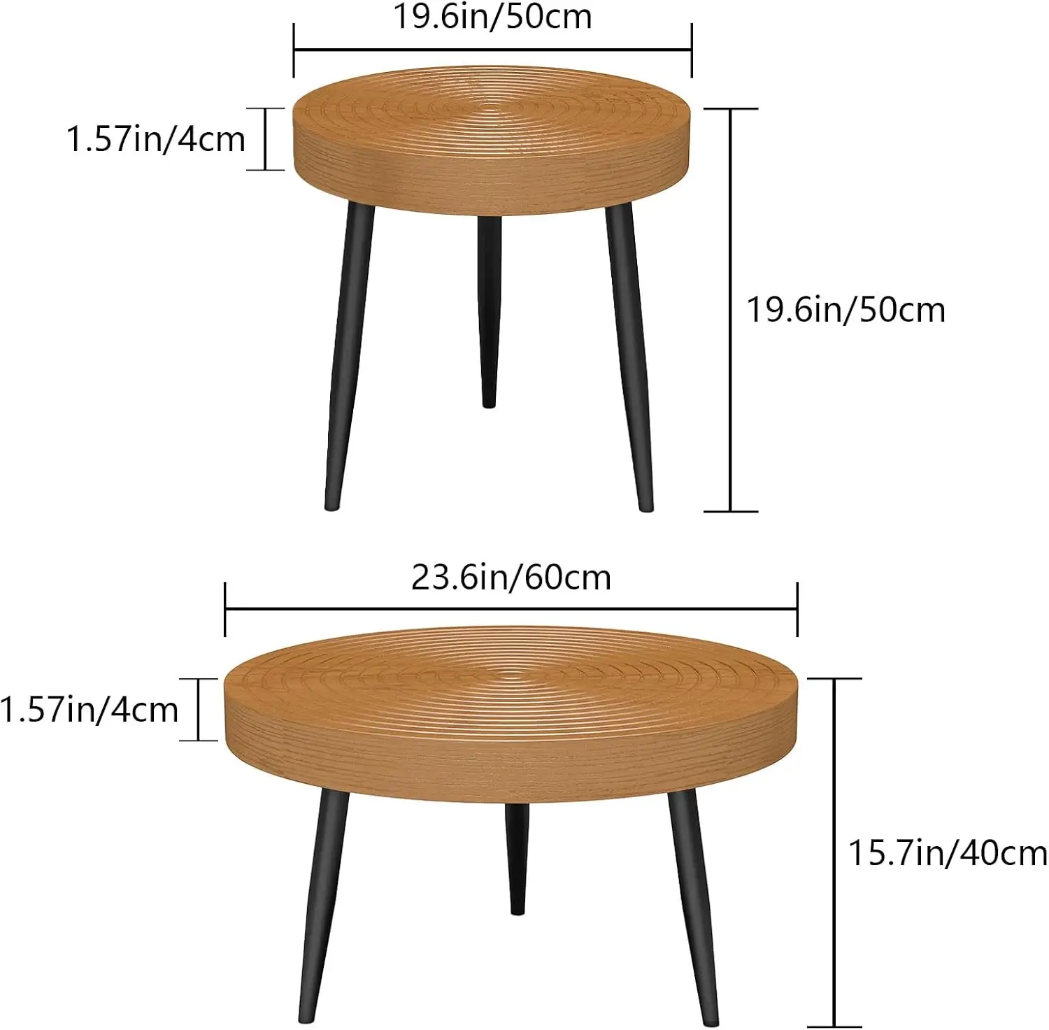 2-Piece Nesting Coffee Table Set with Thickened Panels Throughout | Tree Ring Textured Wood Grain Tops, Separable to Serve as In